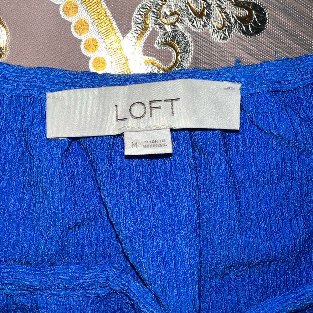 LOFT Cobalt Blue Puff Sleeve Blouse - Picture 3 of 6